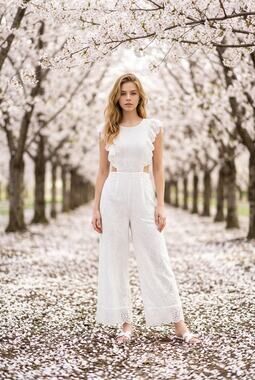 Ivory Pinafore Apron Ruffle Jumpsuit S Coquette Fairy Regencycore Boho Bride